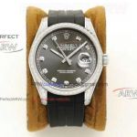 Perfect Replica Rolex Datejust II 41MM ETA 2824 Watches - Rhodium Diamond Dial Black Rubber Strap 